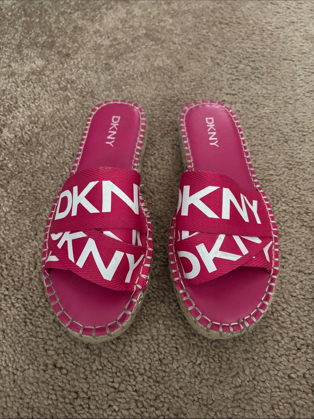 DKNY Hot Pink Logo Slide Sandals